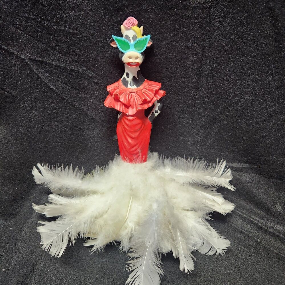 Fabulous Wall Hanging Cow Red Dress Sunglasses Feathers 12"+